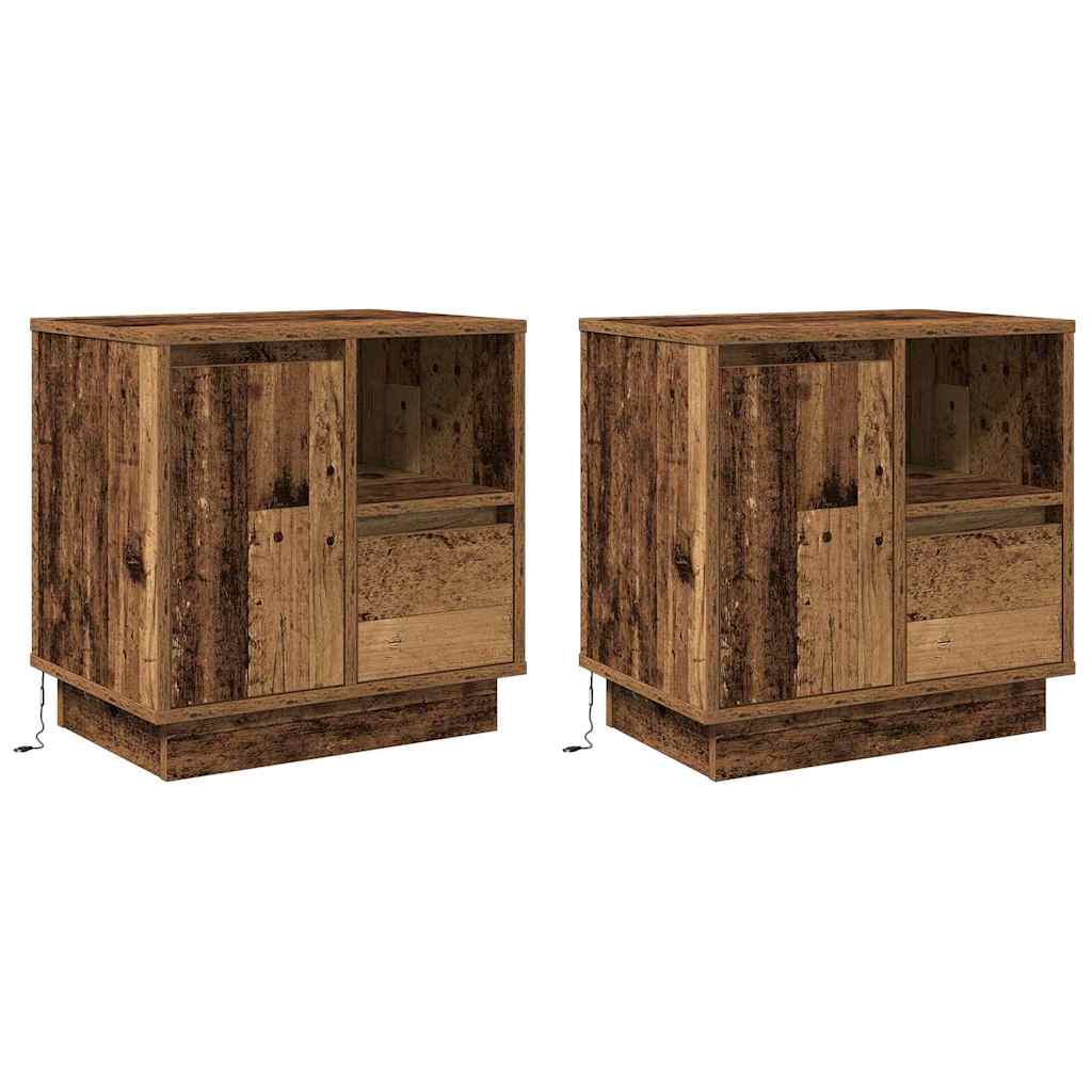 Nattbordskap med skuff 2 pcs Gammelt tre 50 x 34,5 x 50 cm.