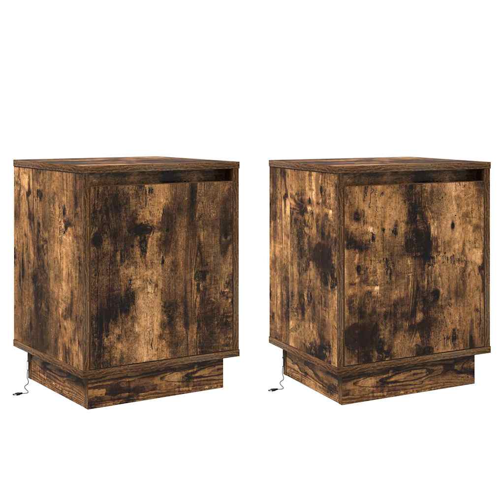 Nattbordskap 2 pcs Røkt eik 39 x 34.5 x 50 cm Konstruert tre