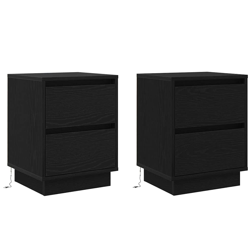 Nattbordskap 2 pcs Svart Eik 39 x 34,5 x 50 cm Konstruert tre