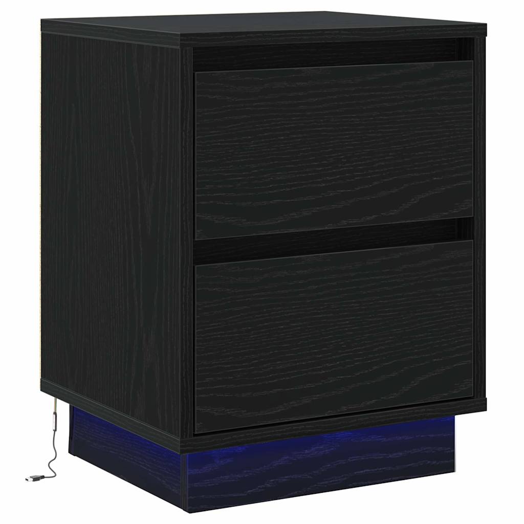 Nattbordskap 2 pcs Svart Eik 39 x 34,5 x 50 cm Konstruert tre