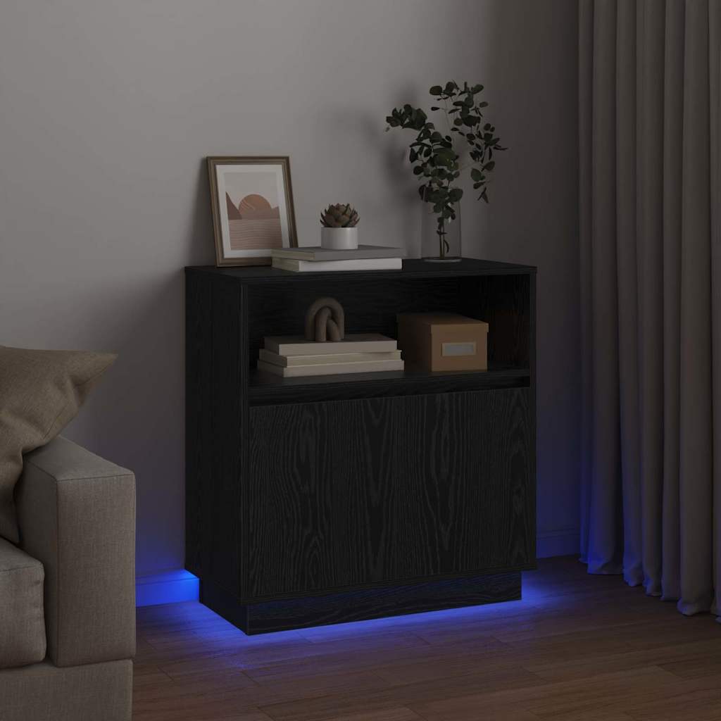 LED sideboard Svart Eik 71 x 34,5 x 75 cm Konstruert tre