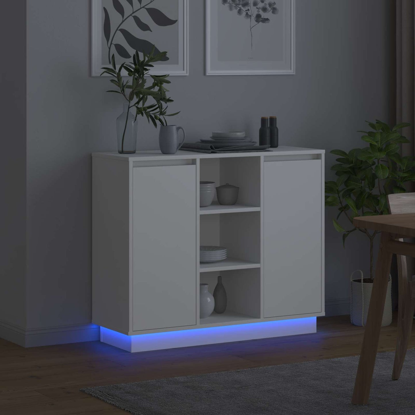 LED sideboard Hvit 90 x 32 x 75 cm Konstruert tre