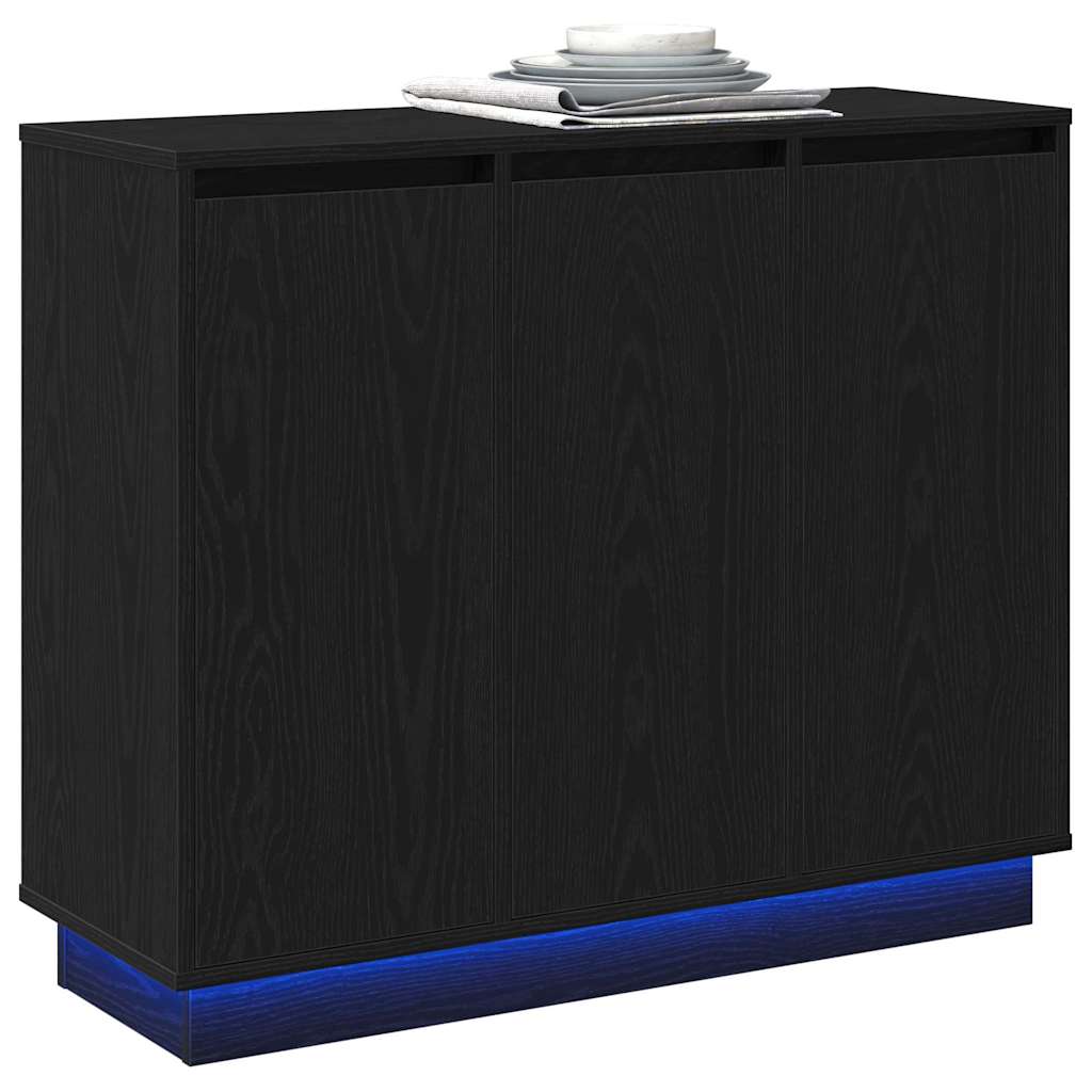 LED sideboard Svart Eik 90 x 32 x 75 cm Konstruert tre