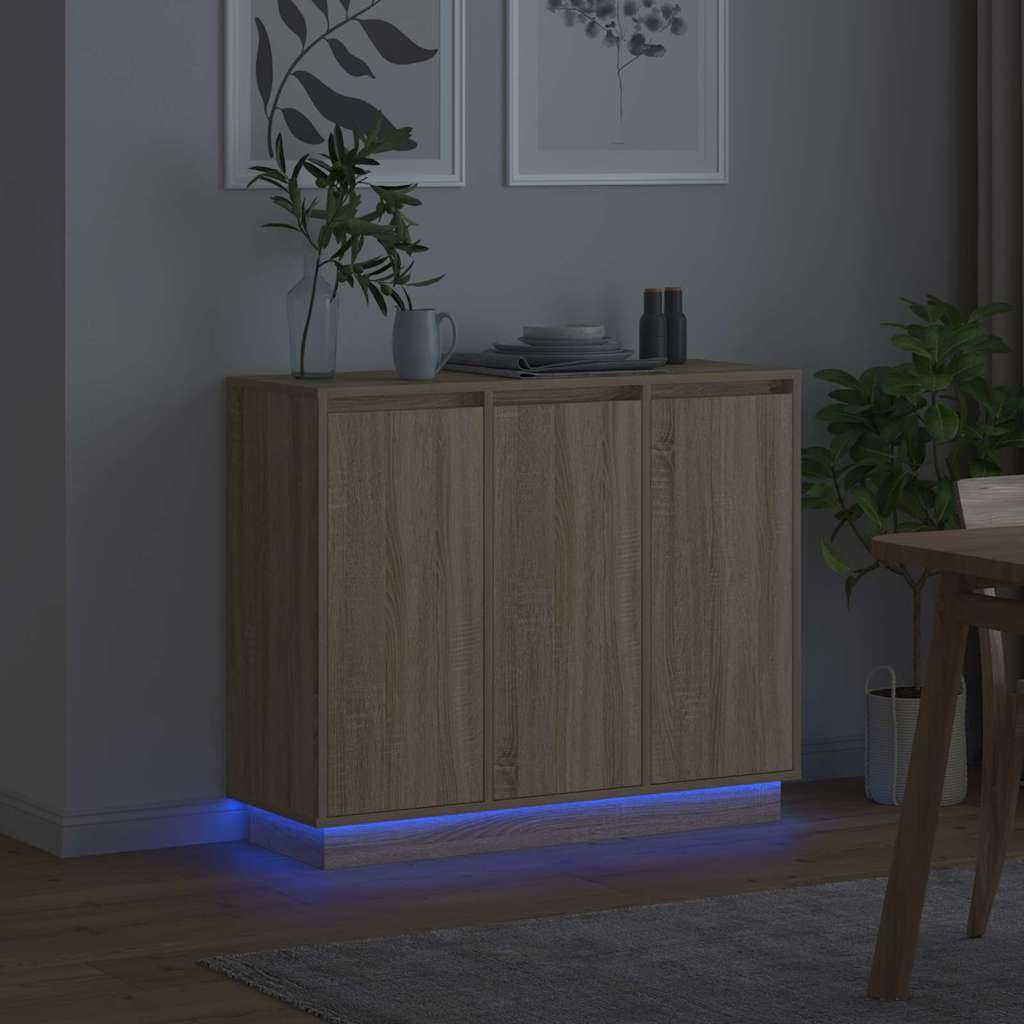 LED sideboard Sonoma eik 90 x 32 x 75 cm Konstruert tre