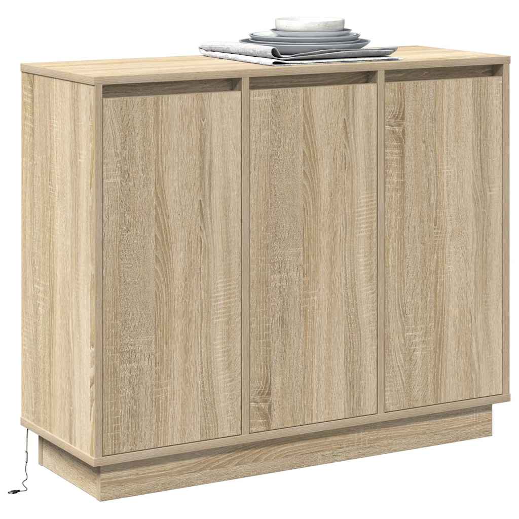 LED sideboard Sonoma eik 90 x 32 x 75 cm Konstruert tre