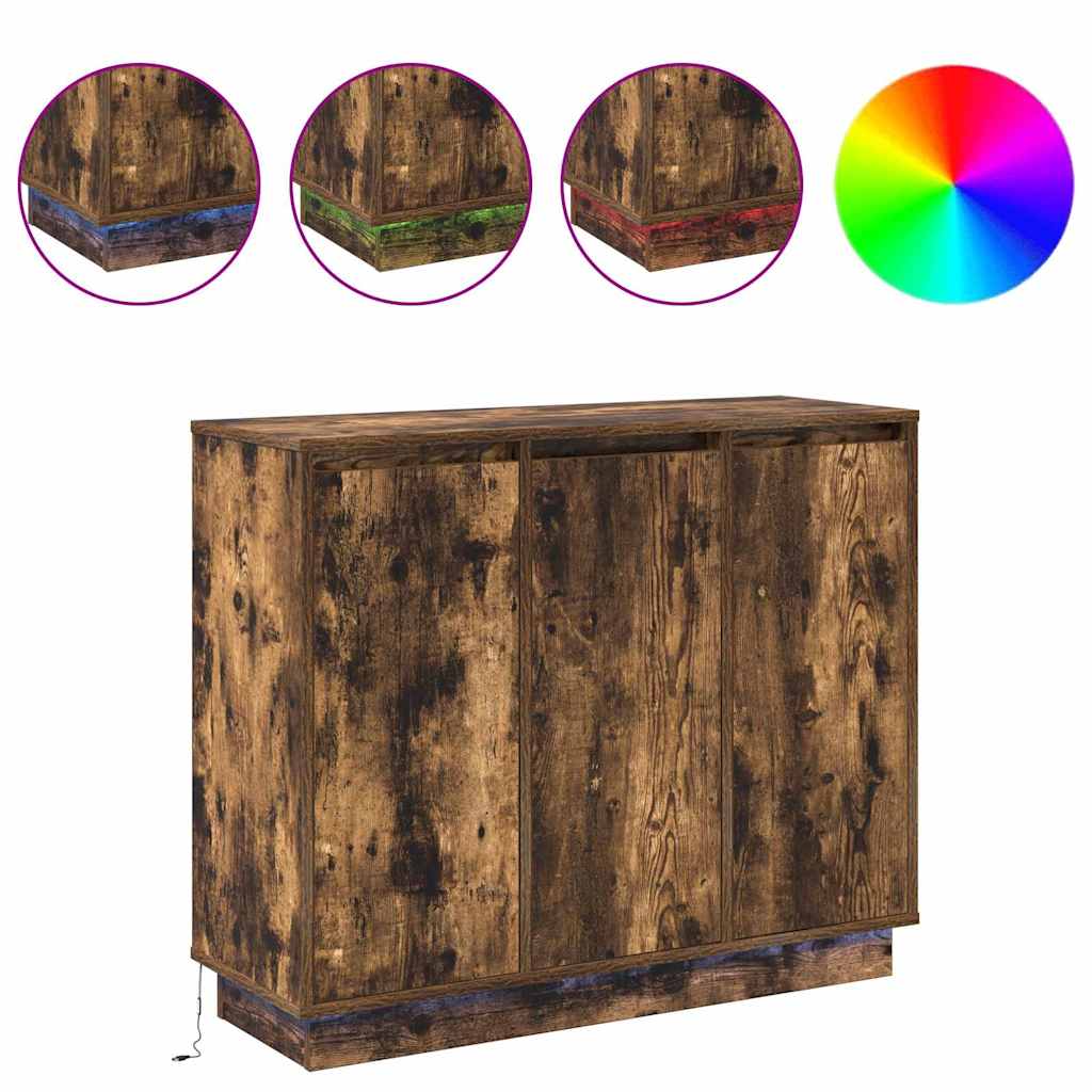 LED sideboard Røkt eik 90 x 32 x 75 cm Konstruert tre