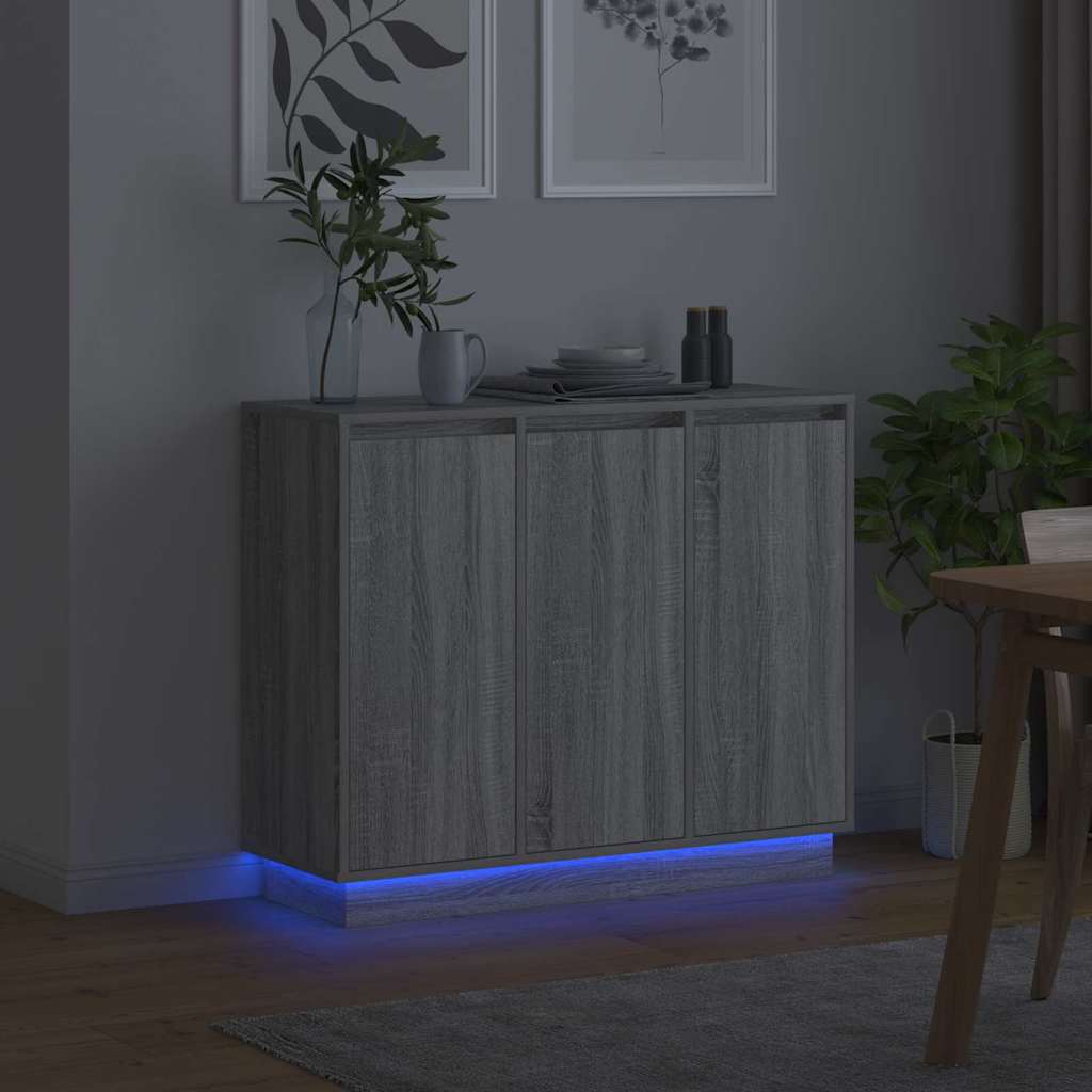 LED sideboard Grå Sonoma 90 x 32 x 75 cm Konstruert tre