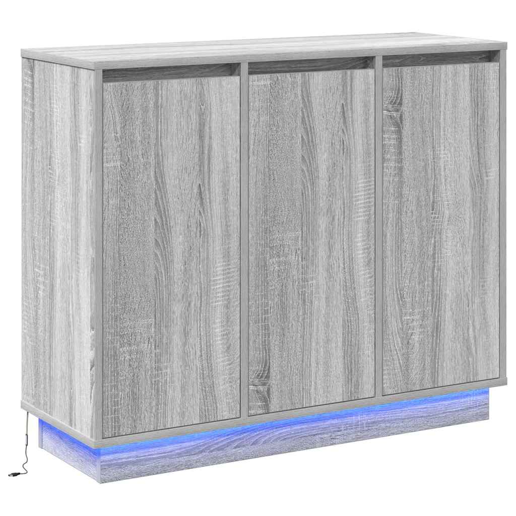 LED sideboard Grå Sonoma 90 x 32 x 75 cm Konstruert tre