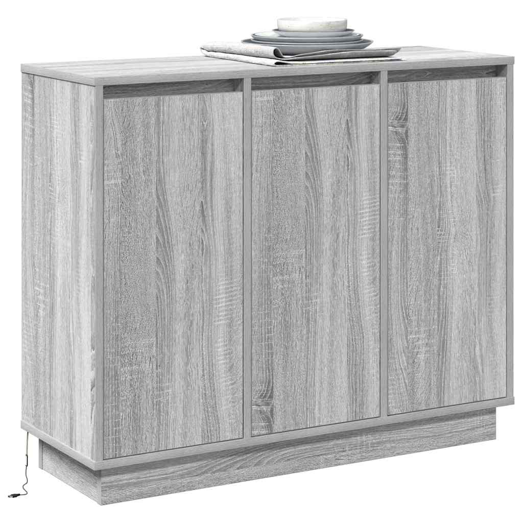 LED sideboard Grå Sonoma 90 x 32 x 75 cm Konstruert tre
