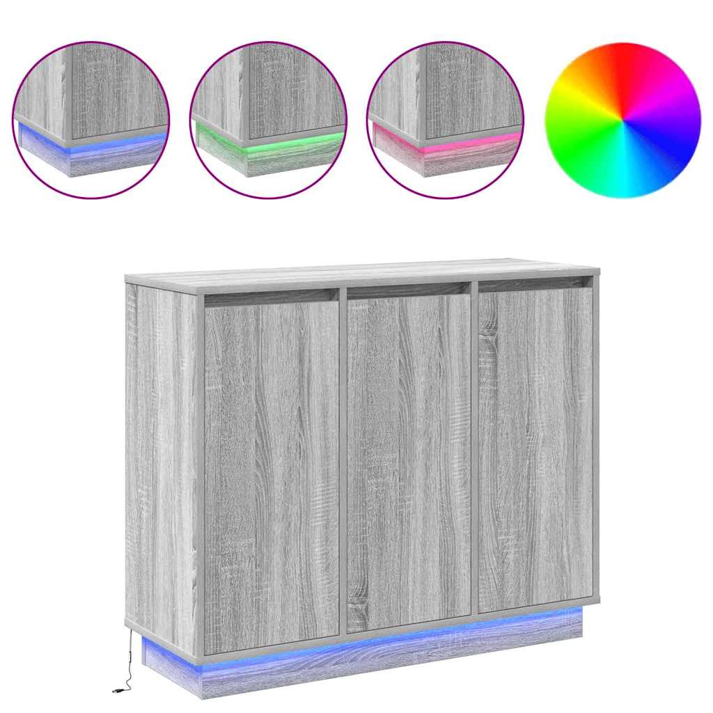 LED sideboard Grå Sonoma 90 x 32 x 75 cm Konstruert tre