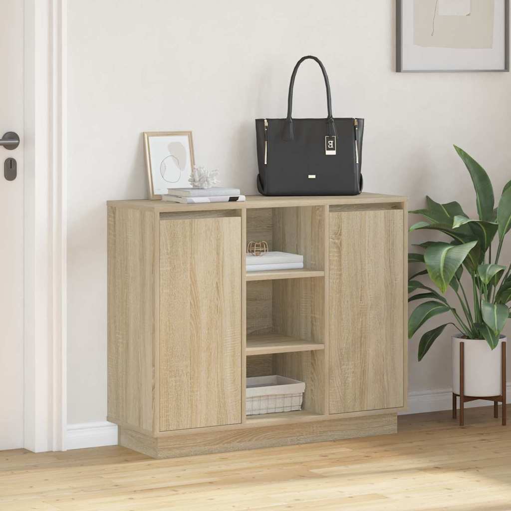 LED sideboard Sonoma eik 90 x 32 x 75 cm Konstruert tre