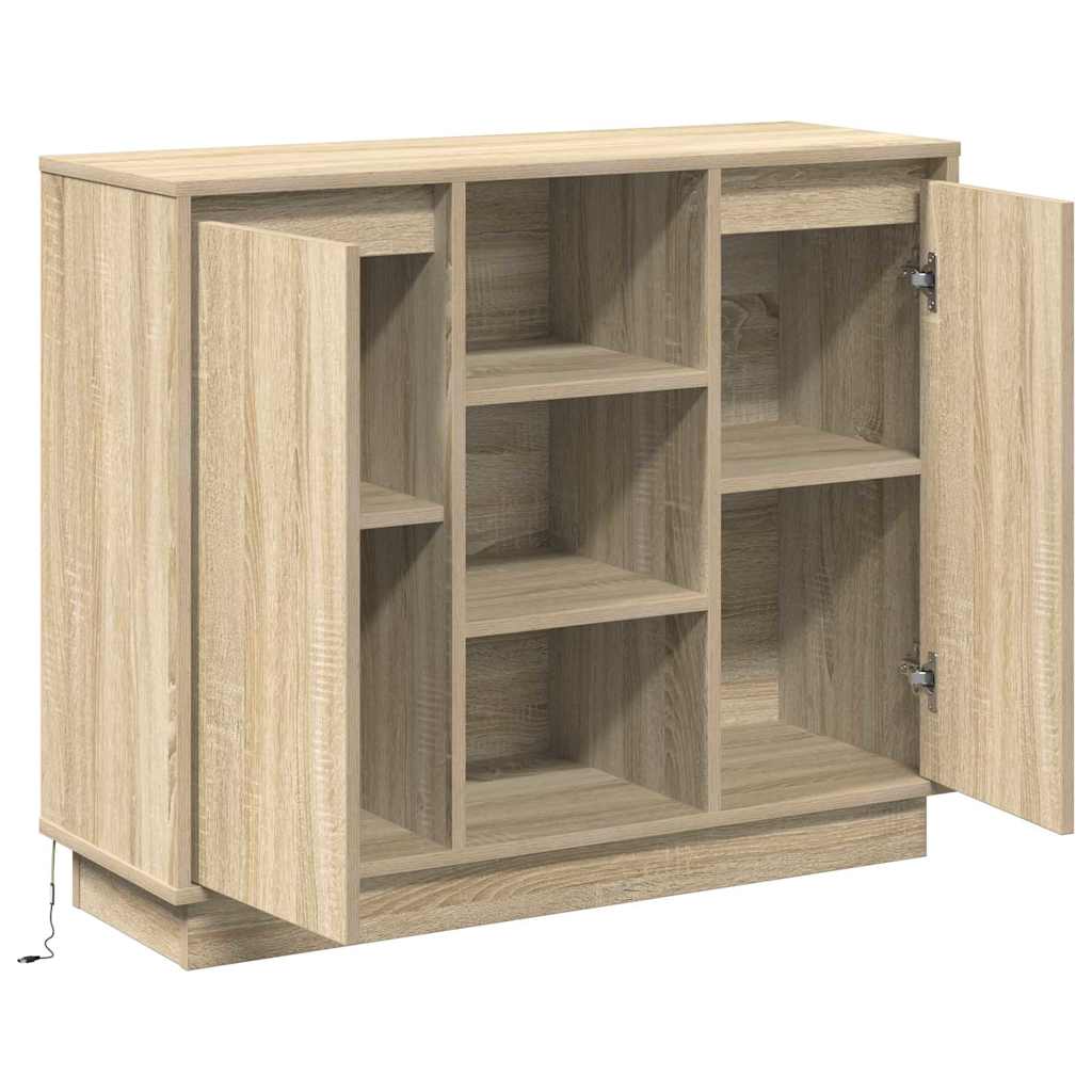 LED sideboard Sonoma eik 90 x 32 x 75 cm Konstruert tre