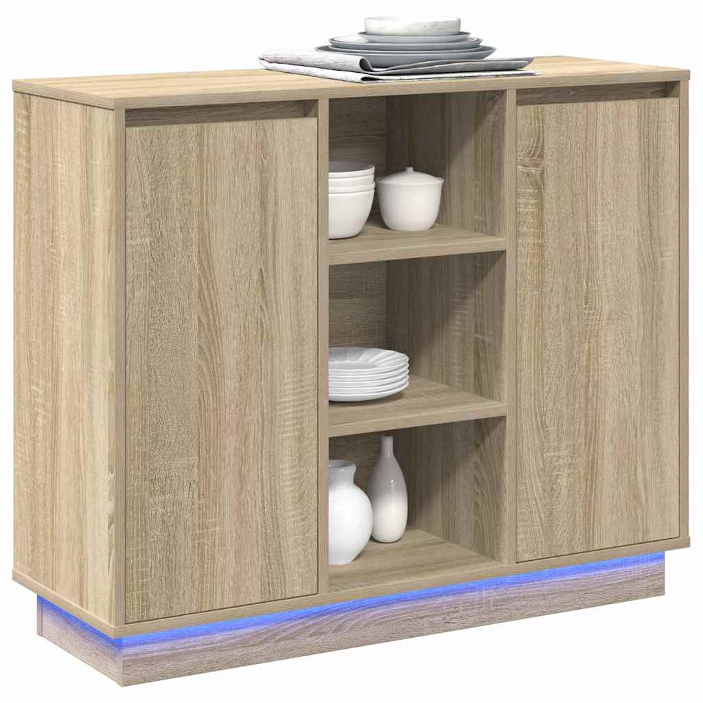 LED sideboard Sonoma eik 90 x 32 x 75 cm Konstruert tre