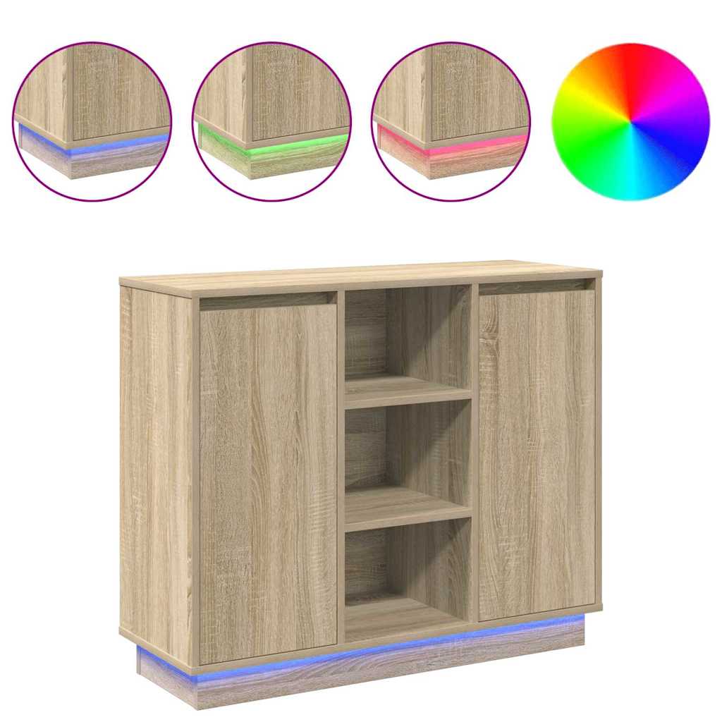 LED sideboard Sonoma eik 90 x 32 x 75 cm Konstruert tre