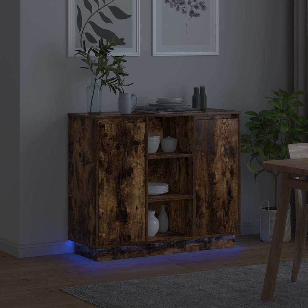 LED sideboard Røkt eik 90 x 32 x 75 cm Konstruert tre