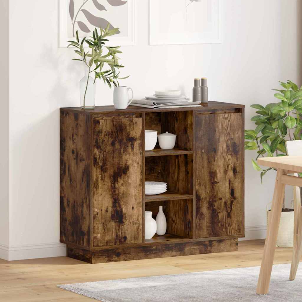 LED sideboard Røkt eik 90 x 32 x 75 cm Konstruert tre