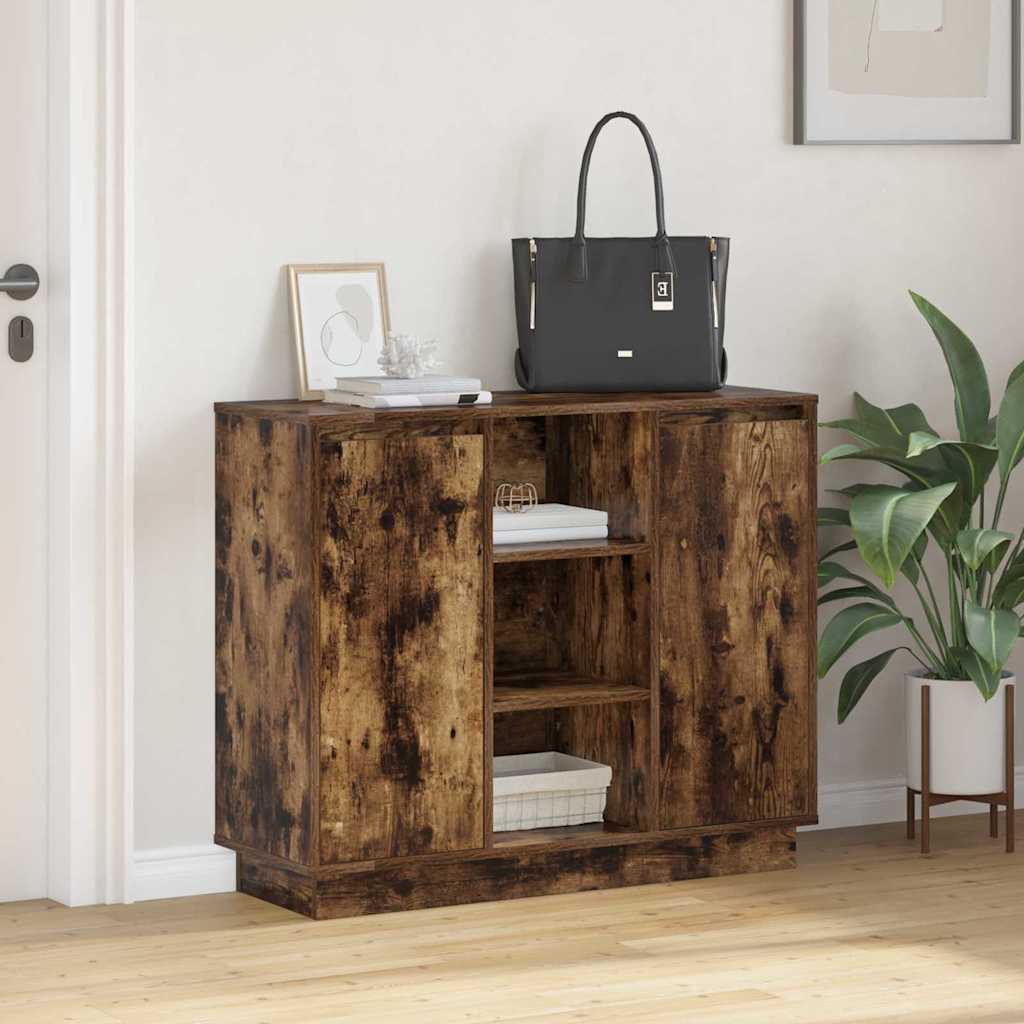 LED sideboard Røkt eik 90 x 32 x 75 cm Konstruert tre