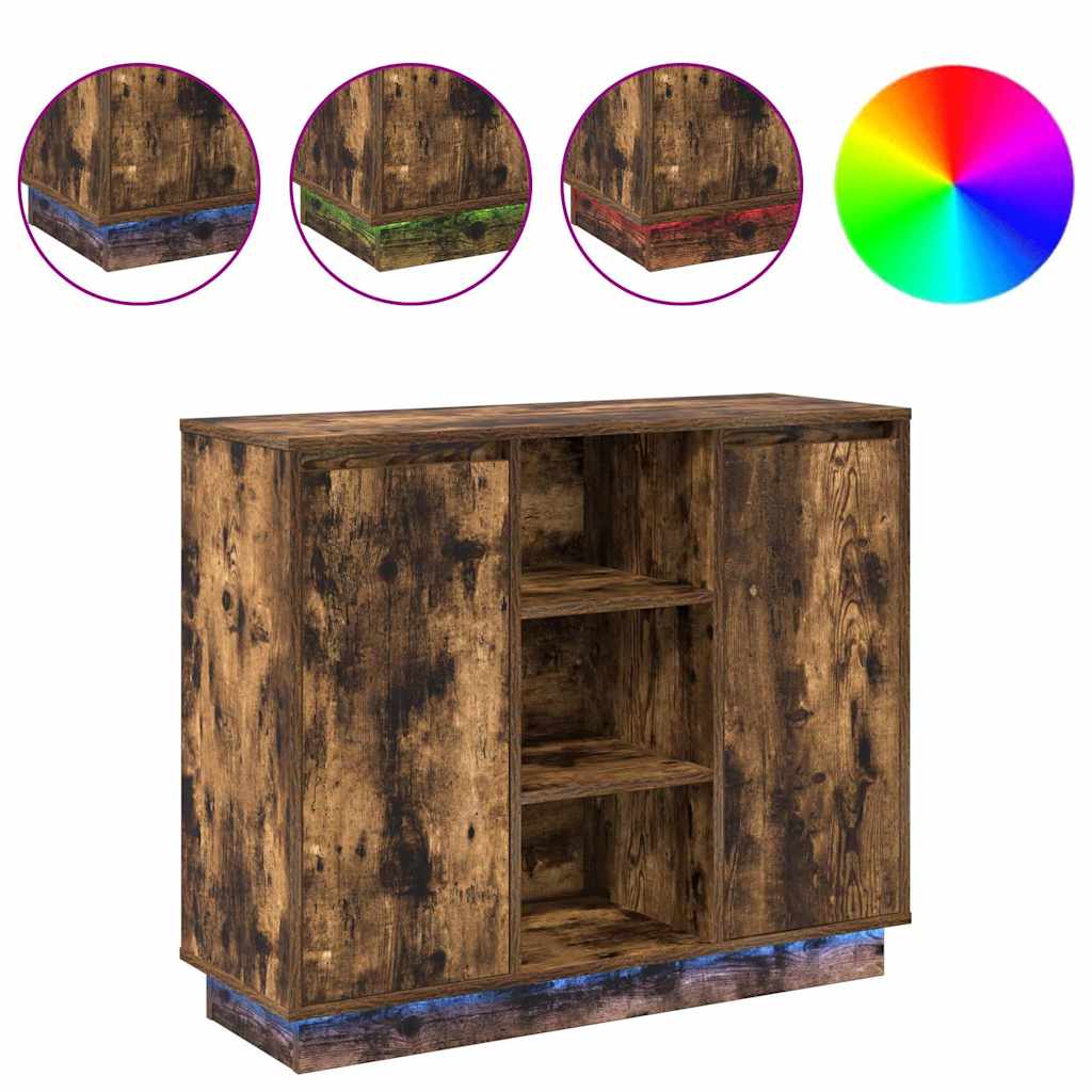 LED sideboard Røkt eik 90 x 32 x 75 cm Konstruert tre
