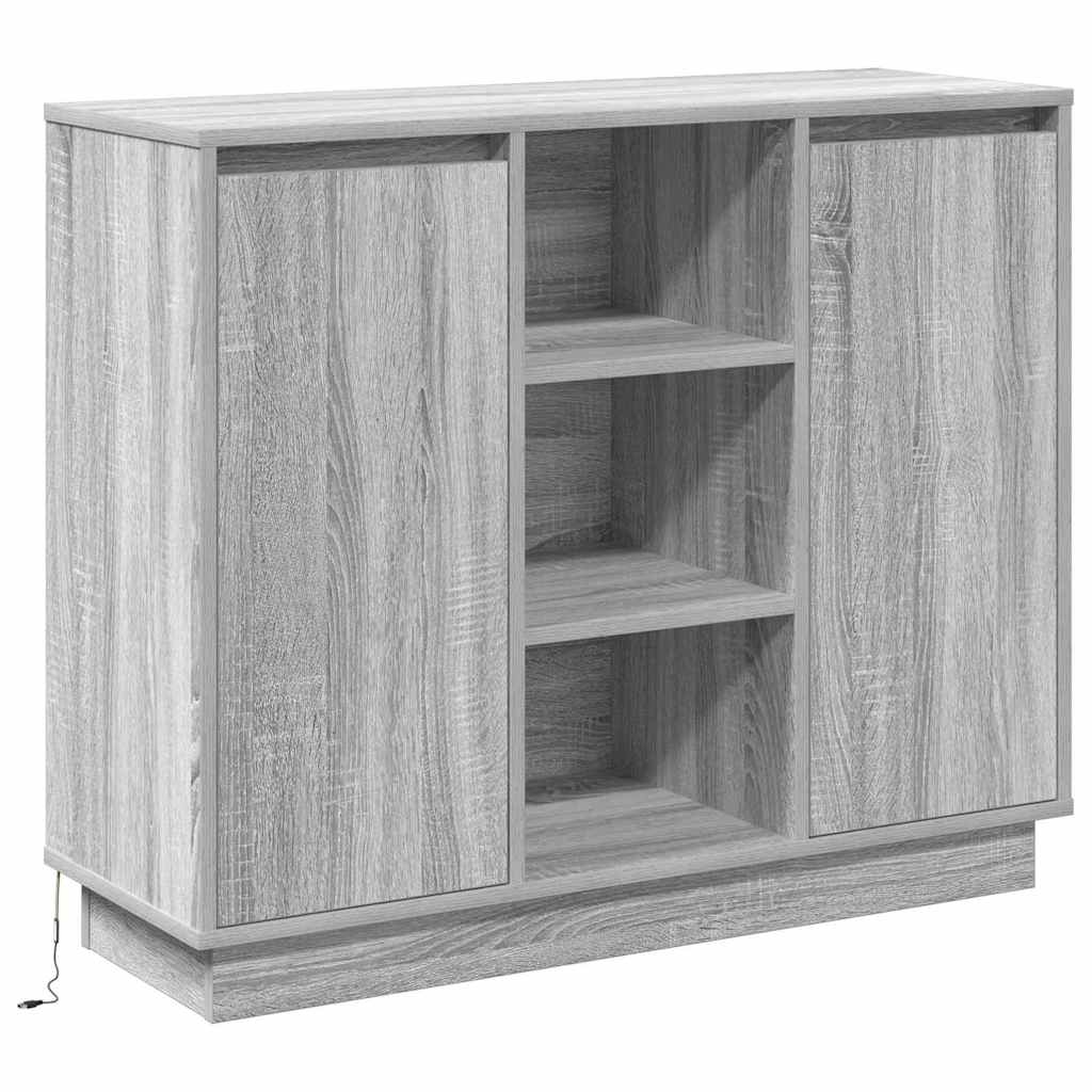 LED sideboard Grå Sonoma 90 x 32 x 75 cm Konstruert tre