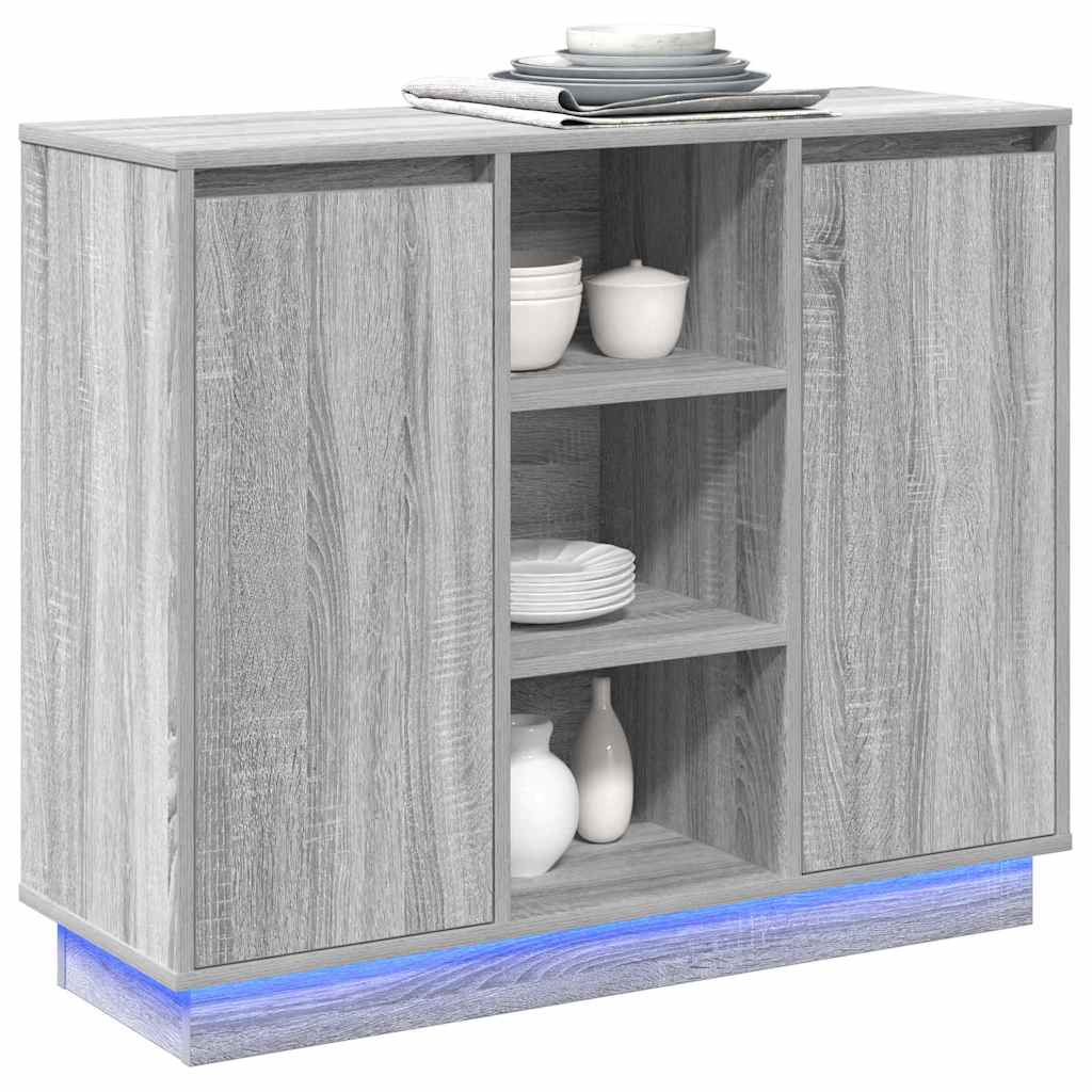 LED sideboard Grå Sonoma 90 x 32 x 75 cm Konstruert tre