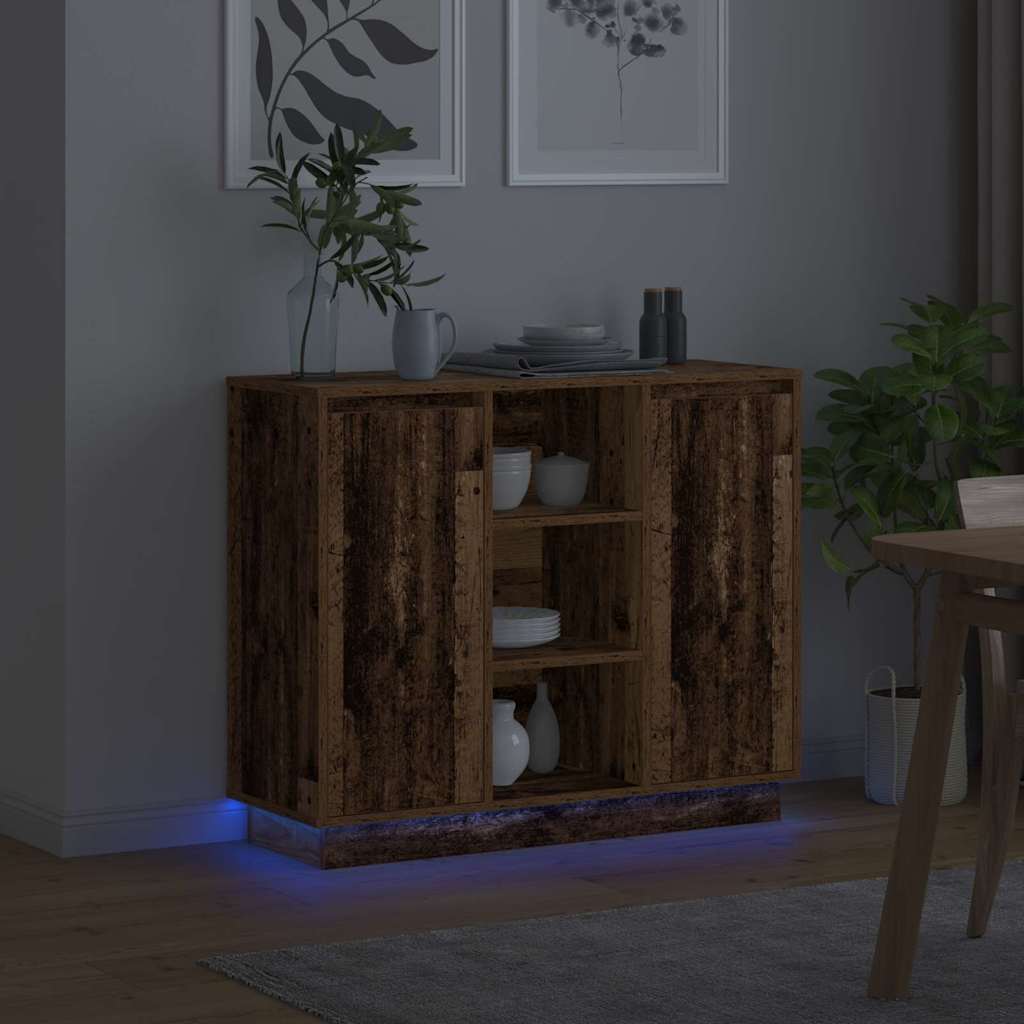 LED sideboard Gammelt tre 90 x 32 x 75 cm Konstruert tre