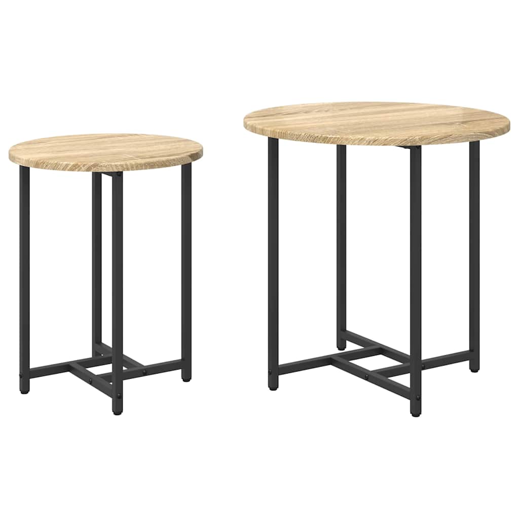 Sidebordssett 2 pcs Sonoma Eik og Svart
