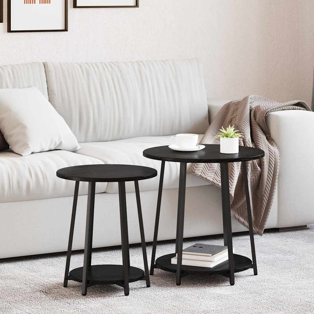 Sidebordssett med hylle 2 pcs Svart Eik