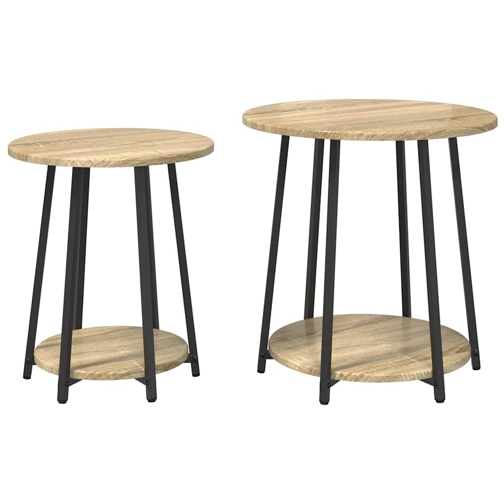 Sidebordssett med hylle 2 pcs Sonoma Eik og Svart