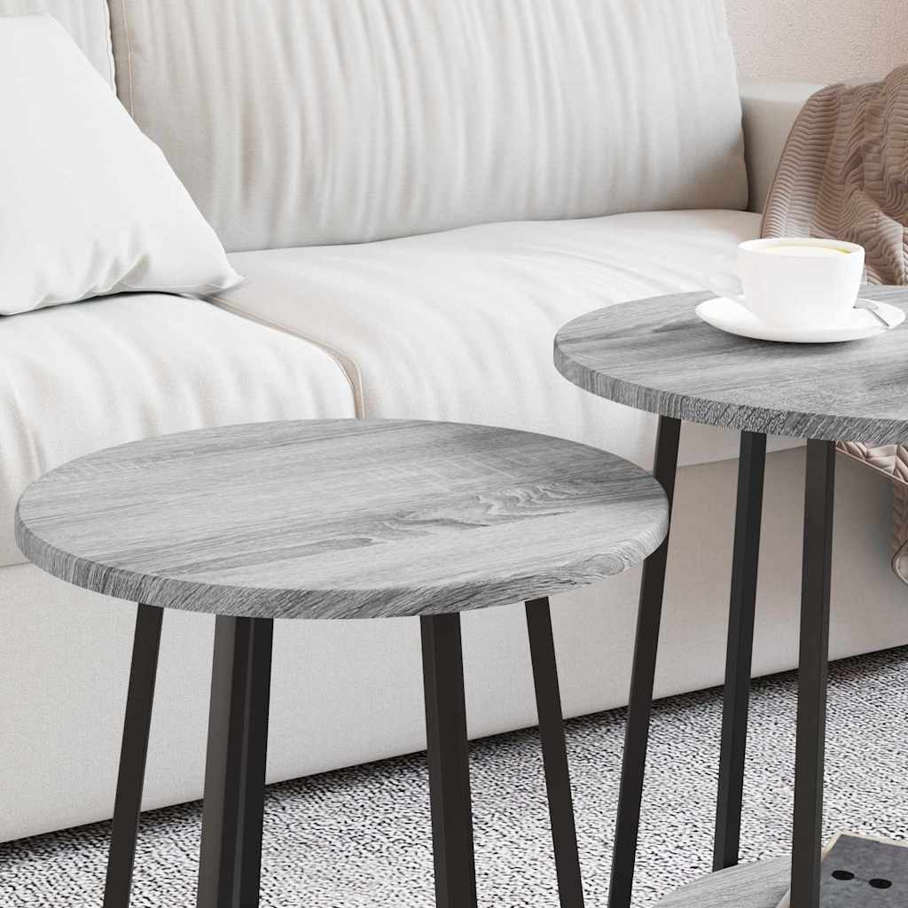 Sidebordssett med hylle 2 pcs Grå Sonoma og Svart
