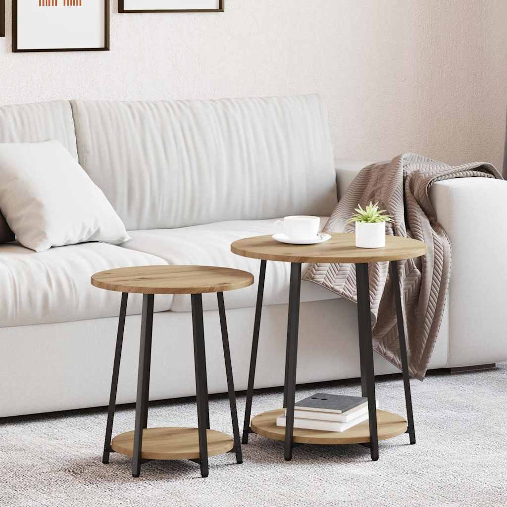 Sidebordssett med hylle 2 pcs Artisan Eik og Svart