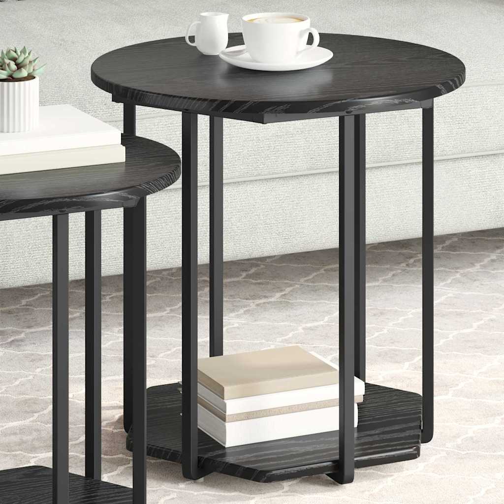 Sidebordssett med hylle 2 pcs Svart Eik