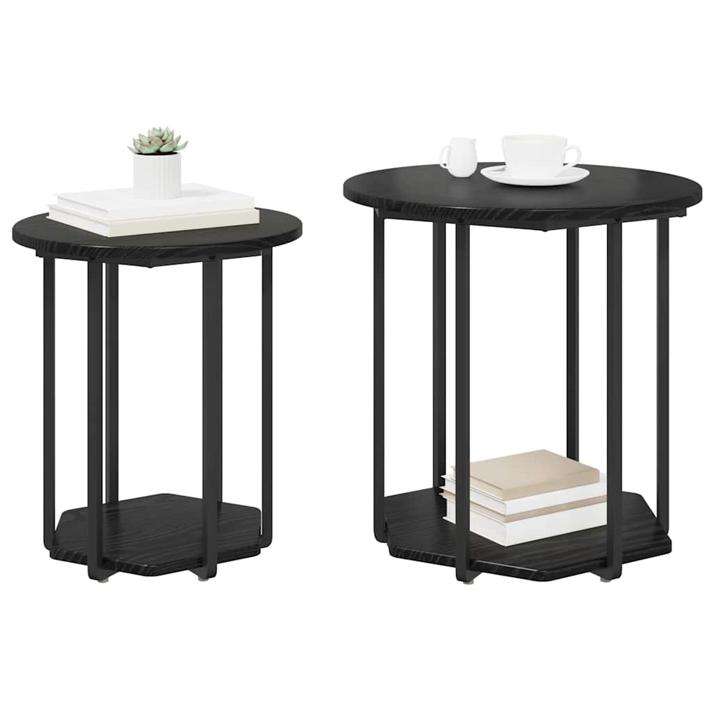 Sidebordssett med hylle 2 pcs Svart Eik