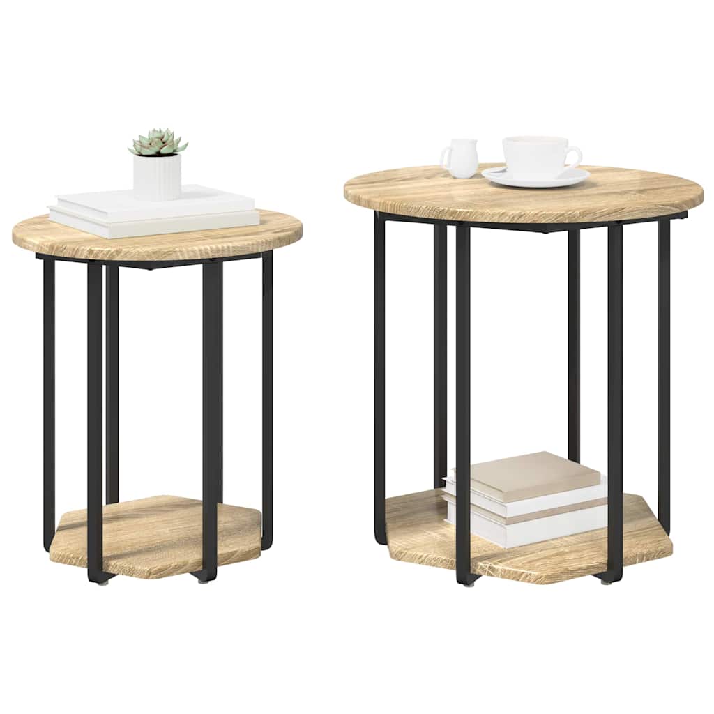 Sidebordssett med hylle 2 pcs Brun