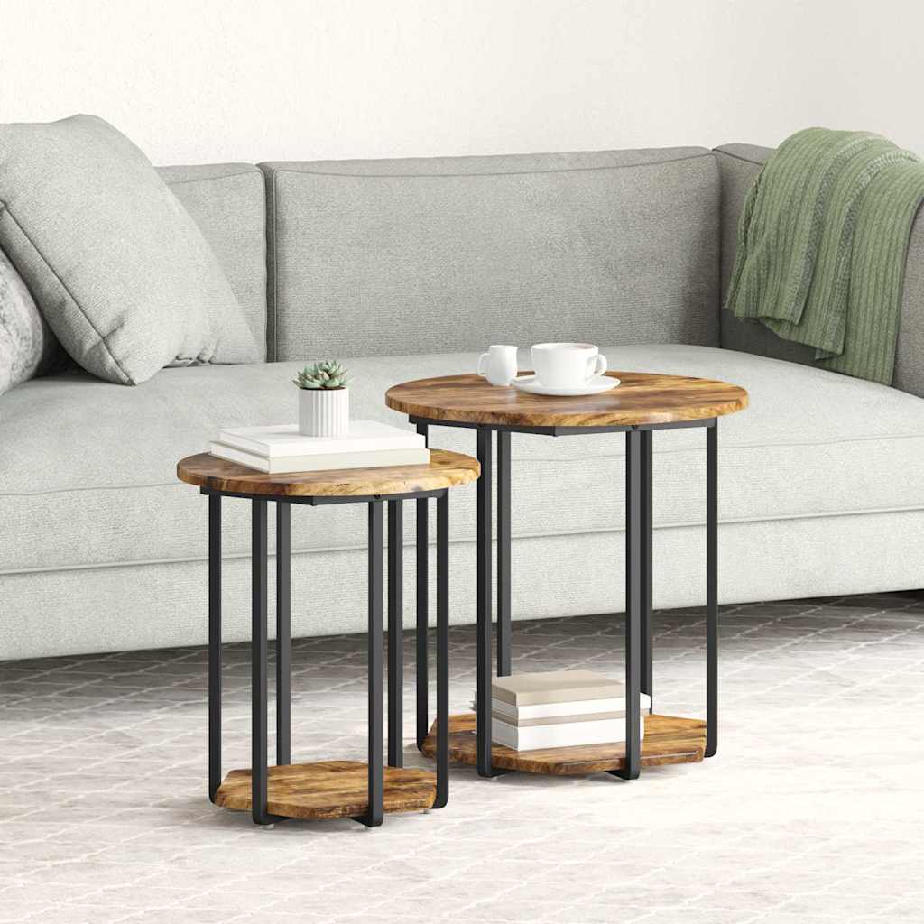 Sidebordssett med hylle 2 pcs Brun