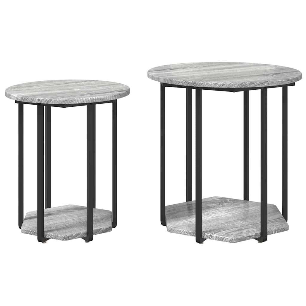 Sidebordssett med hylle 2 pcs Grå
