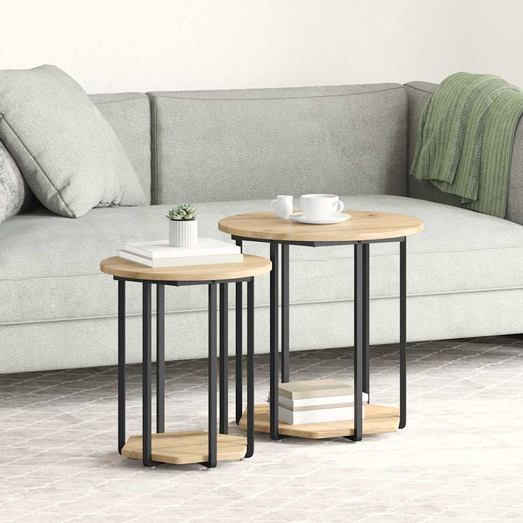 Sidebordssett med hylle 2 pcs Brun
