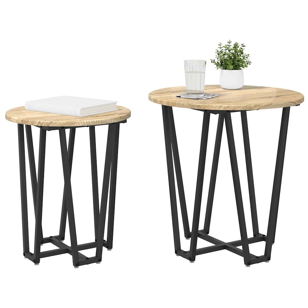 Sidebordssett 2 pcs Sonoma Eik og Svart