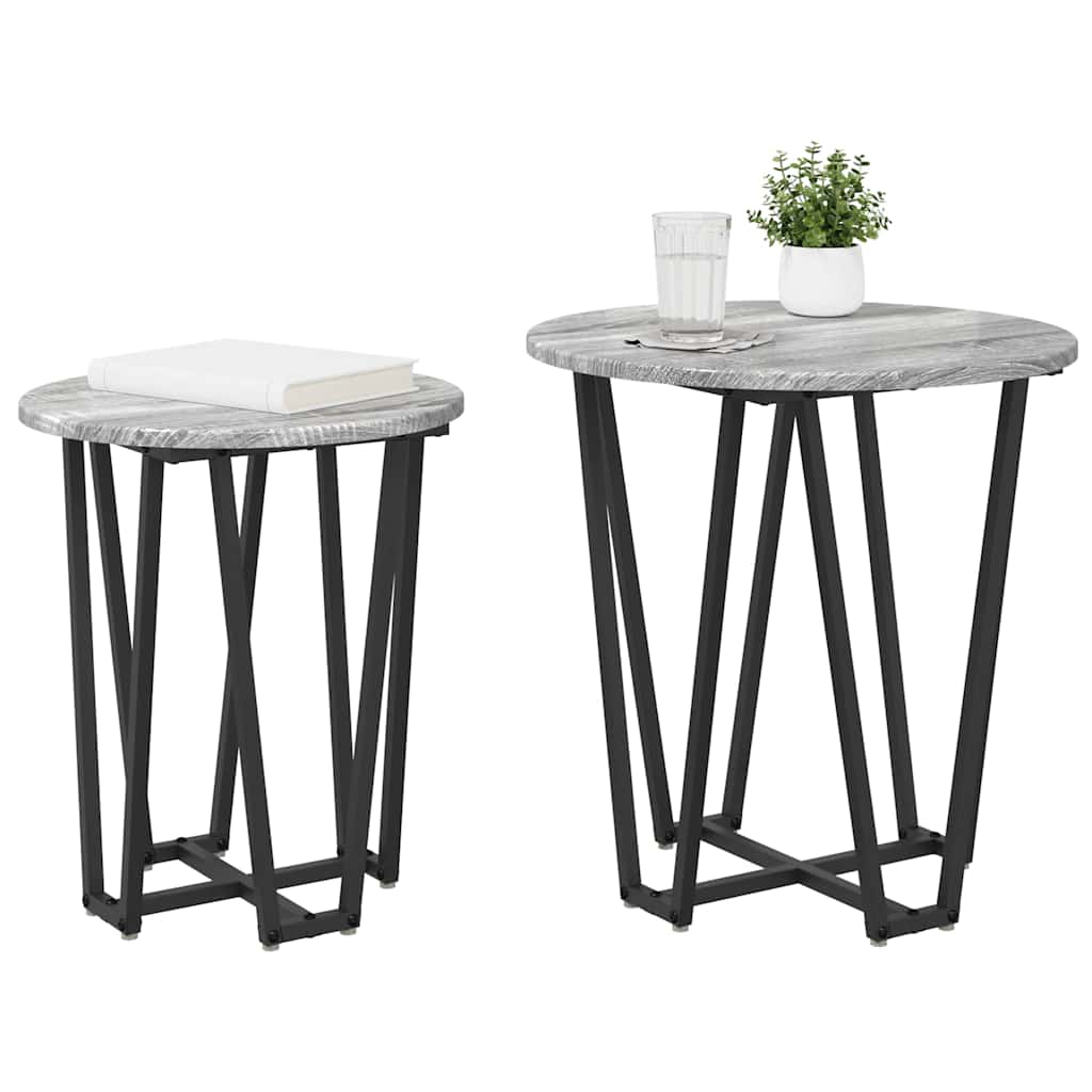 Sidebordssett 2 pcs Grå Sonoma og Svart