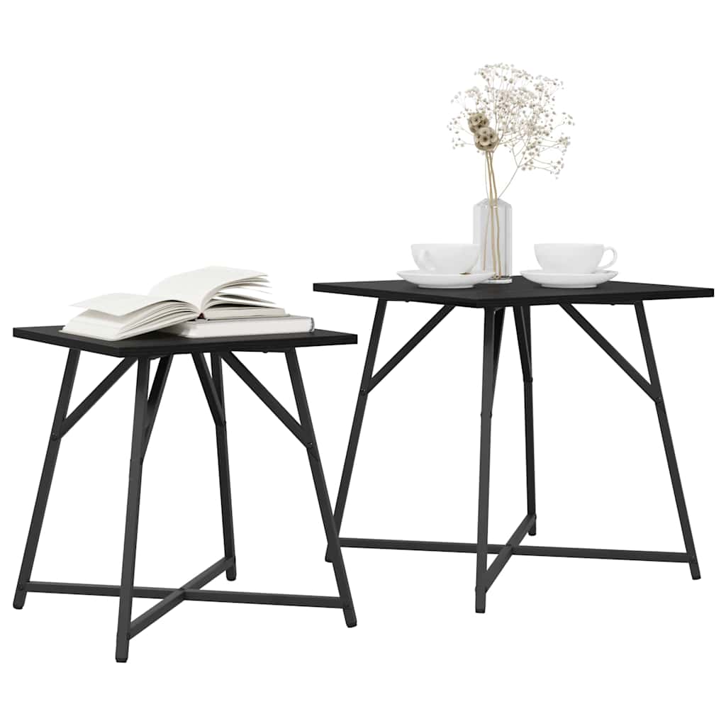 Sidebordssett 2 pcs Svart Eik