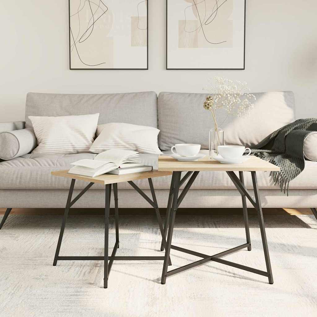 Sidebordssett 2 pcs Sonoma Eik og Svart