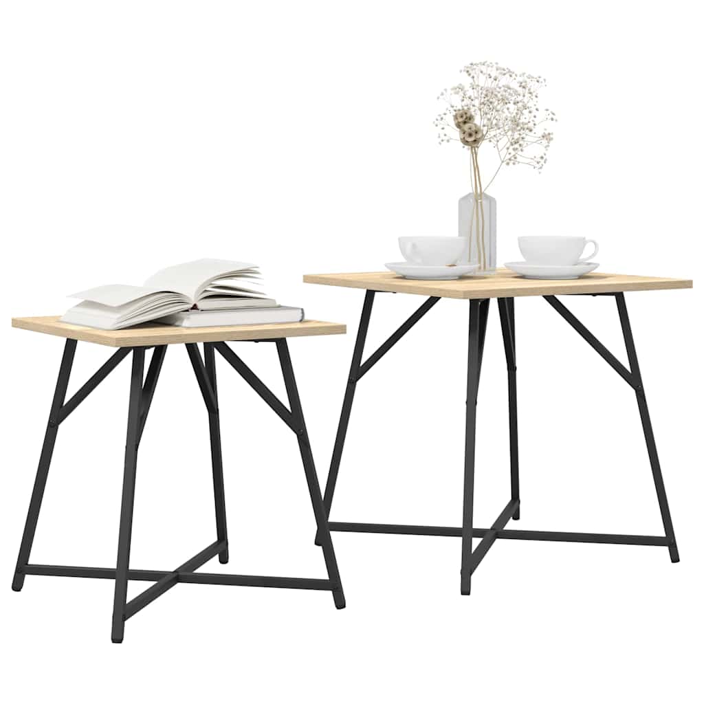 Sidebordssett 2 pcs Sonoma Eik og Svart