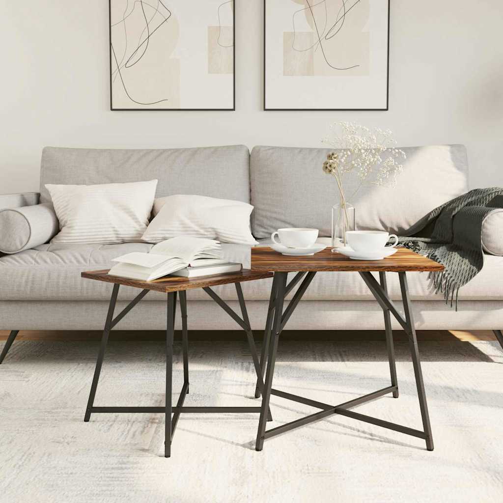 Sidebordssett 2 pcs Røyk Eik og Svart