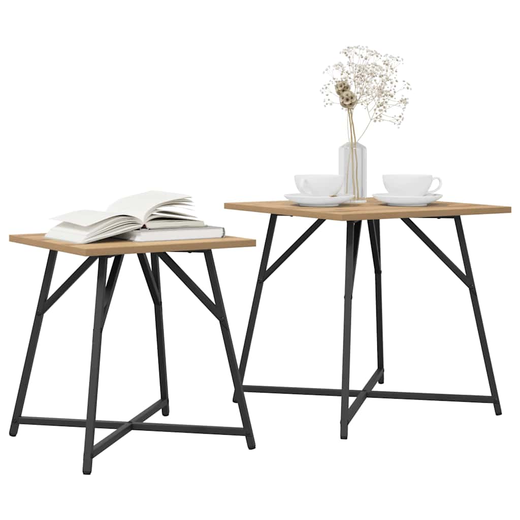 Sidebordssett 2 stk. Artisan Eik og Svart 50 x 50 x 50 cm