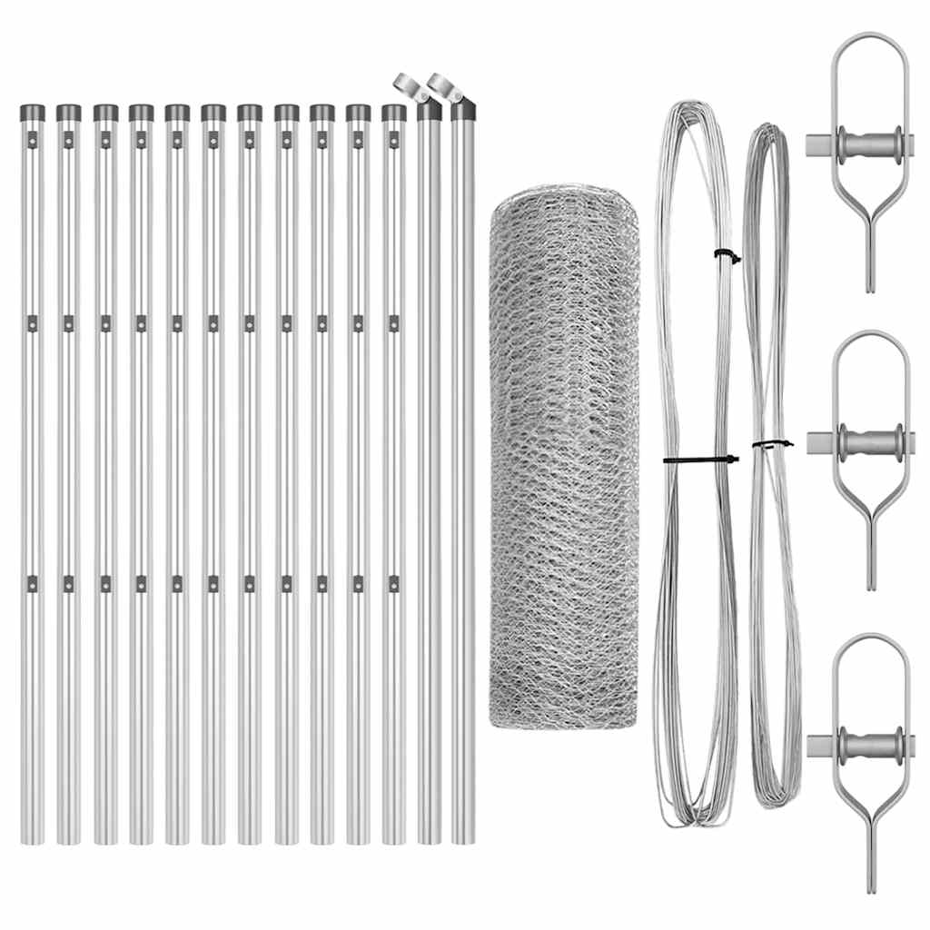 Gjerdepåle sølv 25 x 0,6 m (13 mm netting) Stål vidaXL
