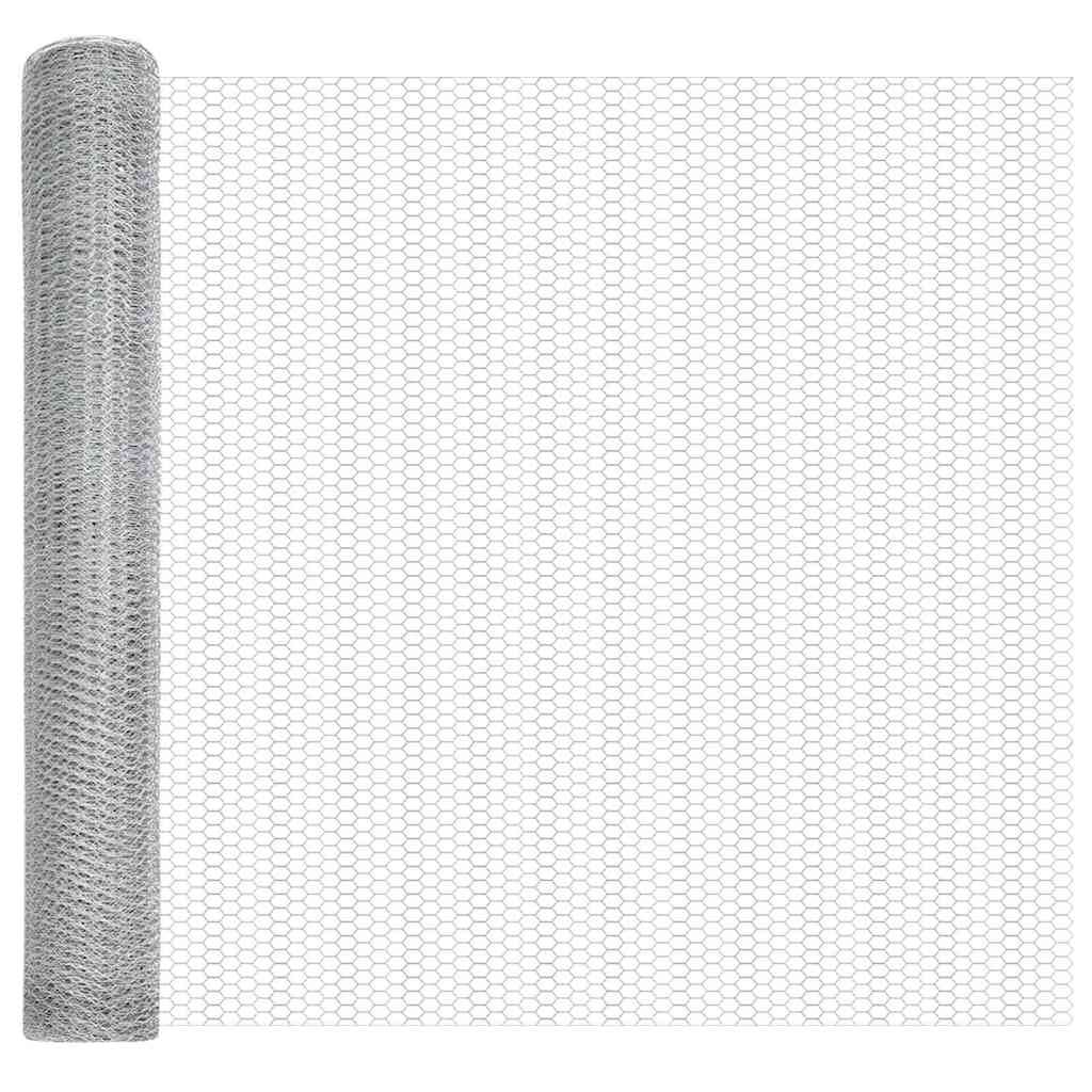 Sekskantet gjerde grunstift 25 x 1 m Galvanisert stål Sølv Mesh