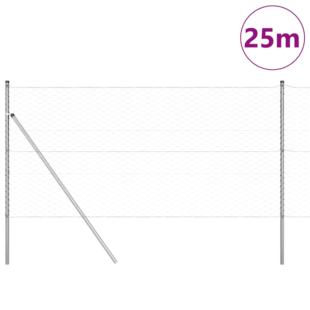 Gjerdepåle sølv 25 x 1 m (50 mm mask) Stål vidaXL