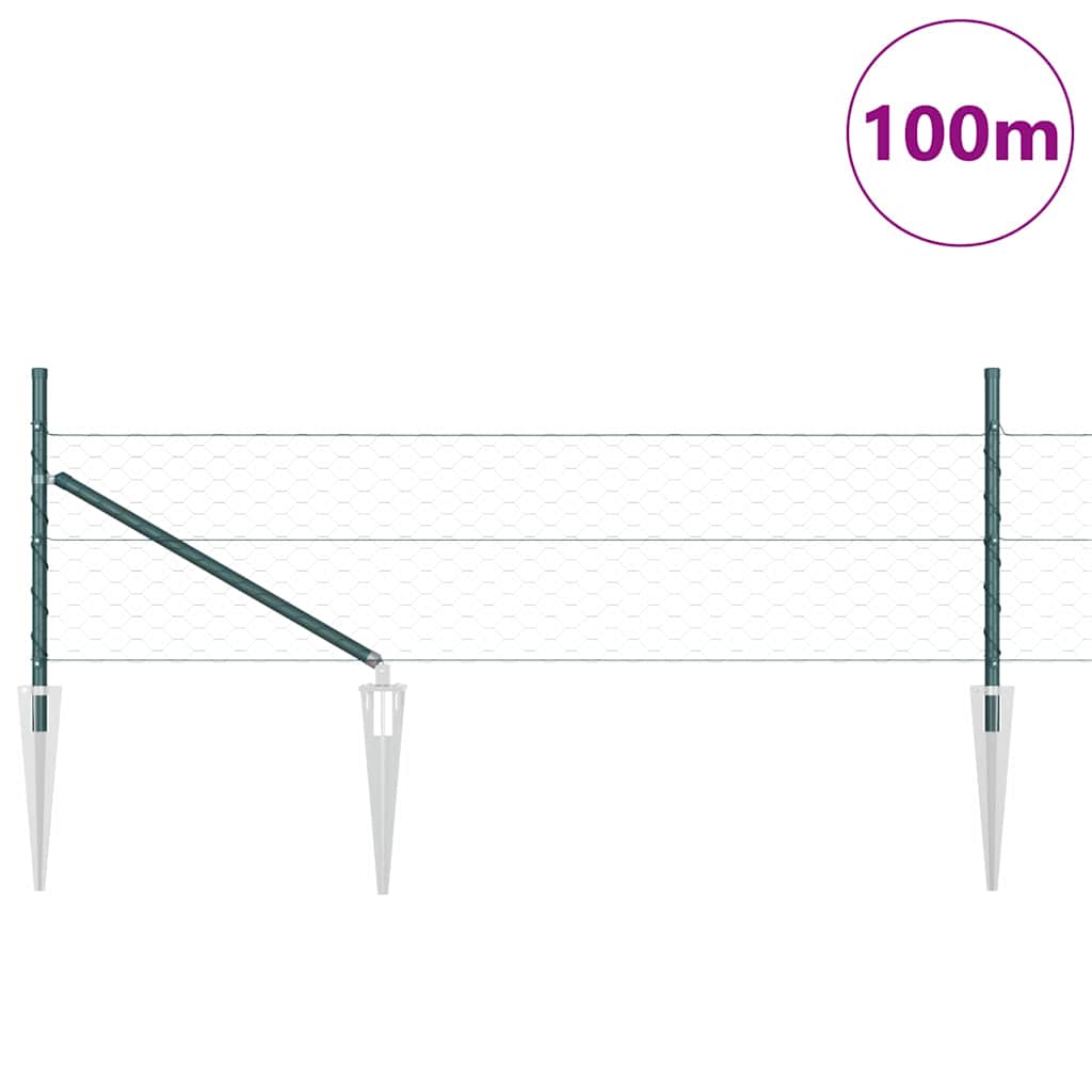 Sekskantet gjerde med post 100 x 0,4 m PVC-belagt stål Grønn