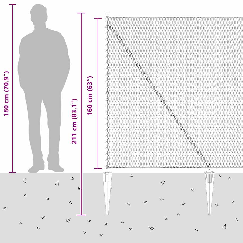 Svweiende trådgjerde med spisser 25 x 1,6 m (B x H)