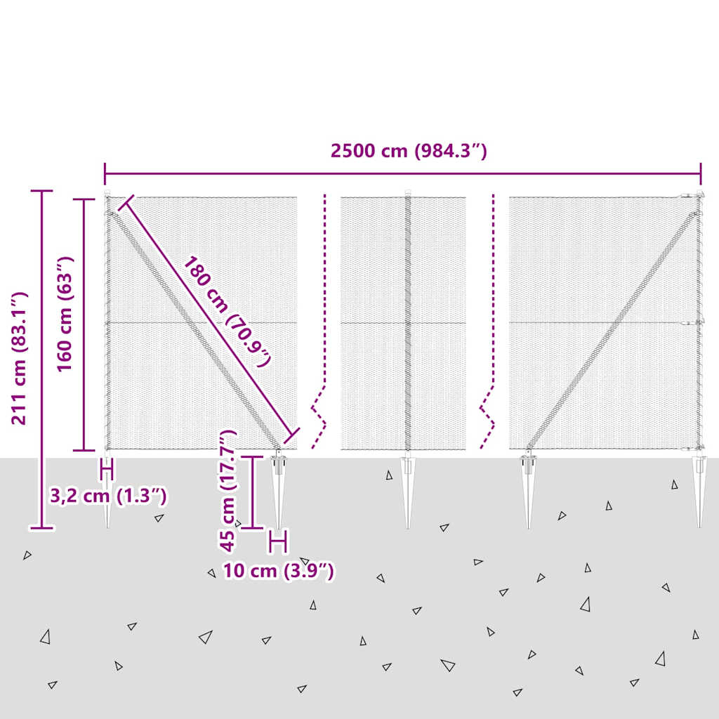 Svweiende trådgjerde med spisser 25 x 1,6 m (B x H)
