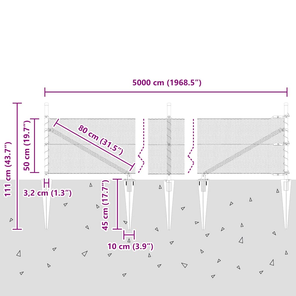 Sekskantet gjerde med post 50 x 0,5 m PVC-belagt stål Grå Mesh